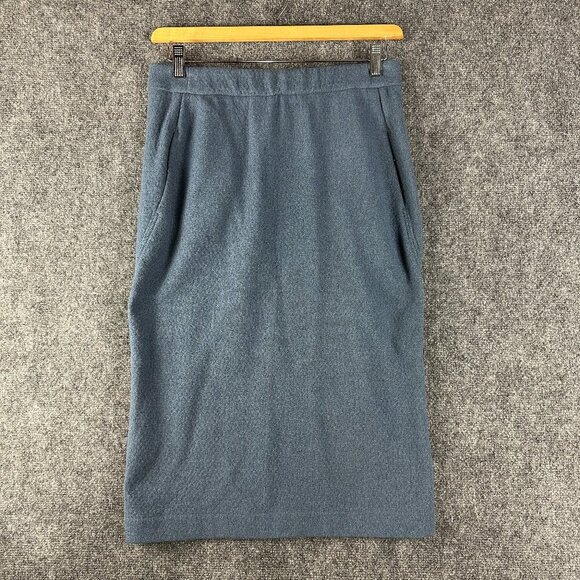 Humanoid Skirt Womens Large Blue Wool Blend Pencil Back Zip Vent Pockets - Picture 1 of 8